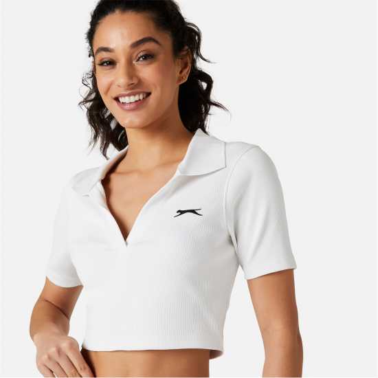 Slazenger Cropped Polo Top Бяло Дамски тениски с яка