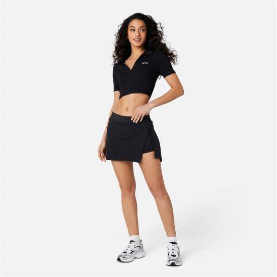 Slazenger Cropped Polo Top Черно Дамски тениски с яка