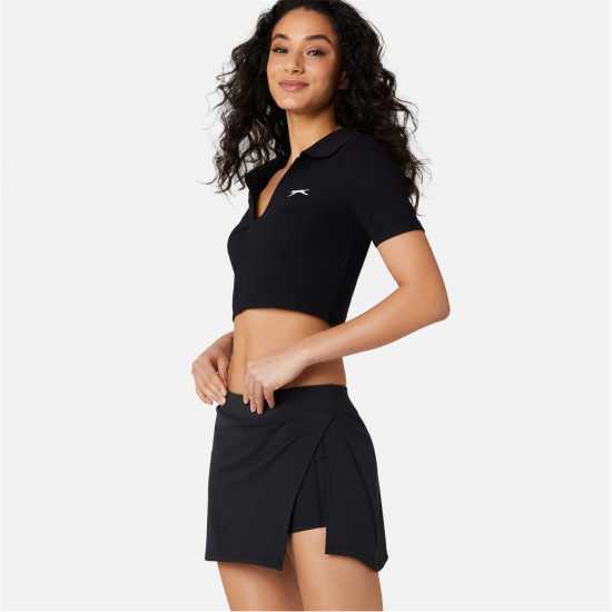 Slazenger Cropped Polo Top Черно Дамски тениски с яка