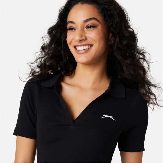 Slazenger Cropped Polo Top Черно Дамски тениски с яка