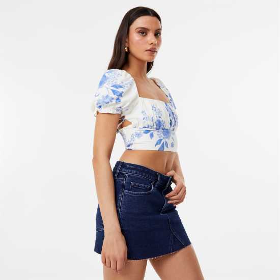 Jack Wills Tie Back Top Бяло печатане Дамски ризи и тениски