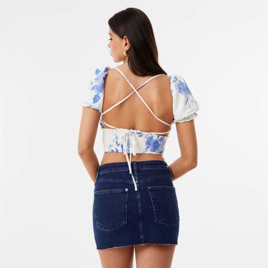 Jack Wills Tie Back Top Бяло печатане Дамски ризи и тениски