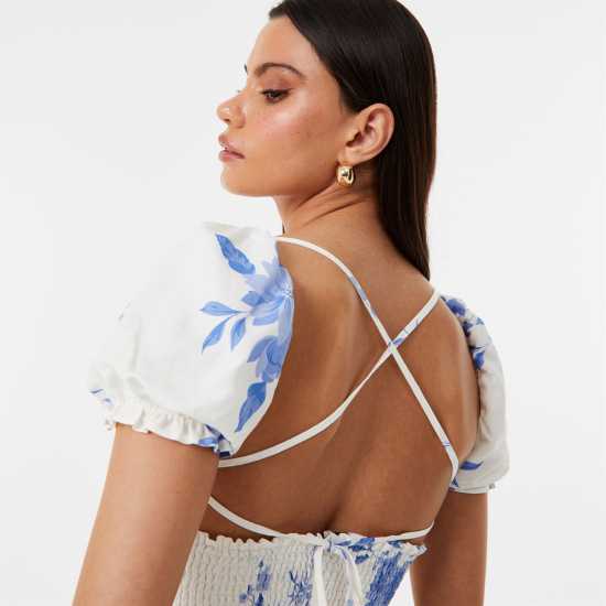 Jack Wills Tie Back Top Бяло печатане Дамски ризи и тениски