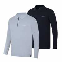 Fabric 2-Pack Long Sleeve Polo Черно/Сиво Мъжко облекло за едри хора