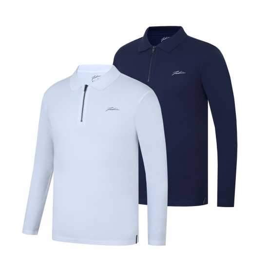 Fabric 2-Pack Long Sleeve Polo Морско синьо/Бяло Мъжко облекло за едри хора