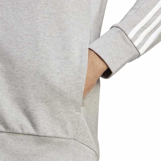 Adidas Essentials French Terry 3-Stripes Zip Hoodie Mens сиво хеатър/бяло Футболни екипи за бягане