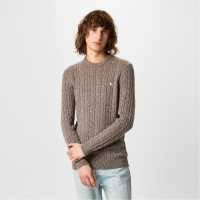 Jack Wills Marlow Merino Wool Blend Cable Knitted Jumper Кафяв марл 