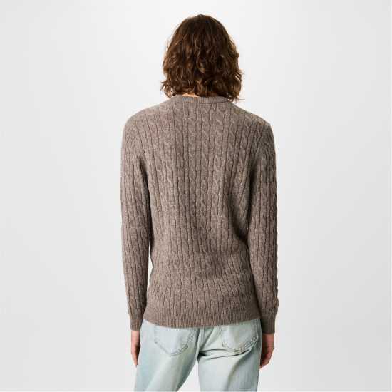 Jack Wills Marlow Merino Wool Blend Cable Knitted Jumper Кафяв марл 