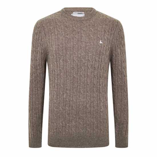 Jack Wills Marlow Merino Wool Blend Cable Knitted Jumper Кафяв марл 