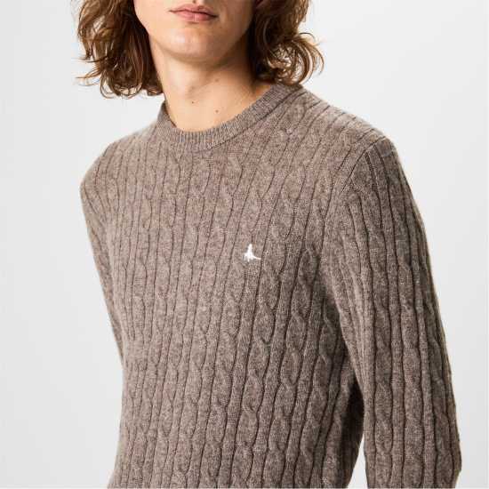 Jack Wills Marlow Merino Wool Blend Cable Knitted Jumper Кафяв марл 