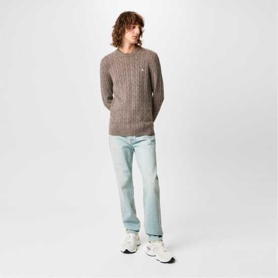 Jack Wills Marlow Merino Wool Blend Cable Knitted Jumper Кафяв марл 