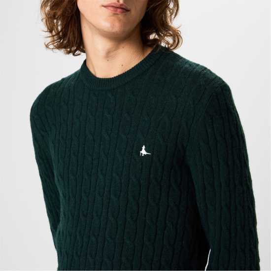 Jack Wills Marlow Merino Wool Blend Cable Knitted Jumper Вечнозелен Марл 