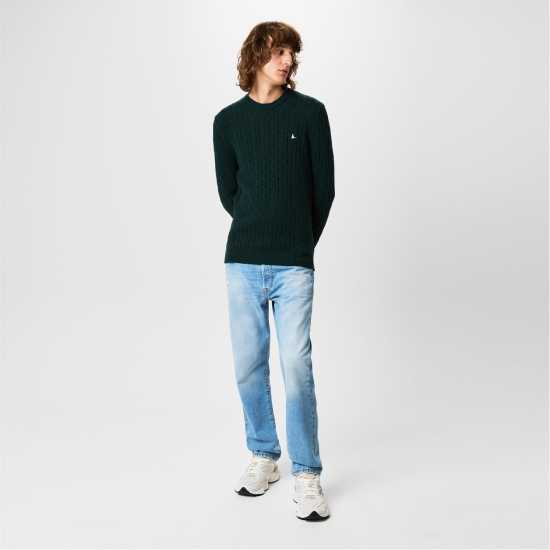 Jack Wills Marlow Merino Wool Blend Cable Knitted Jumper Вечнозелен Марл 