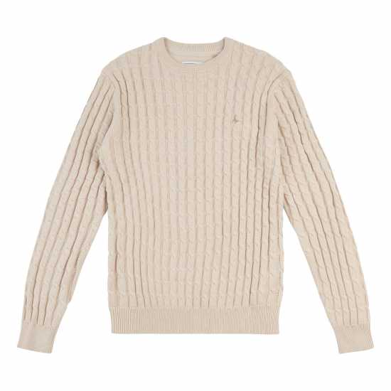 Jack Wills Marlow Merino Wool Blend Cable Knitted Jumper Сребърно облаче Мъжки пуловери и жилетки