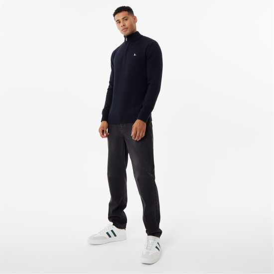 Пуловер С Цип Jack Wills Funnel Neck Half Zip Jumper Черно Мъжки пуловери и жилетки