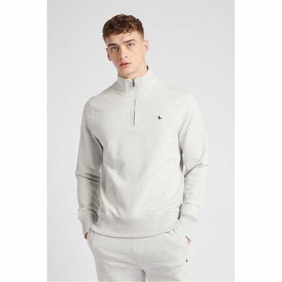 Jack Wills Barchester Quarter Zip Sweatshirt Light Ash Mrl Мъжки полар