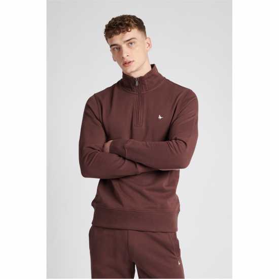 Jack Wills Barchester Quarter Zip Sweatshirt Дълбок махагон Мъжки полар