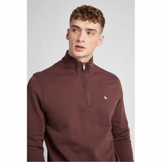 Jack Wills Barchester Quarter Zip Sweatshirt Дълбок махагон Мъжки полар