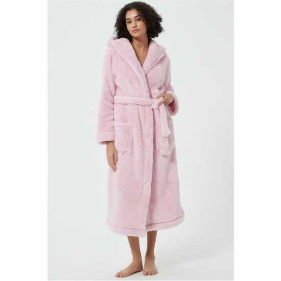 Linea Luxury Hooded Fleece Dressing Gown Розово 