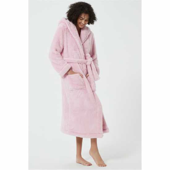 Linea Luxury Hooded Fleece Dressing Gown Розово 