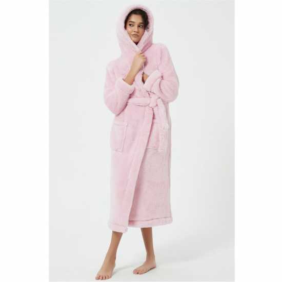 Linea Luxury Hooded Fleece Dressing Gown Розово 