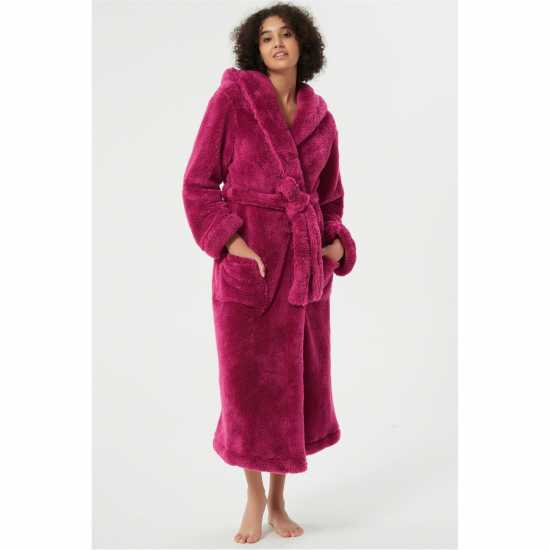 Linea Luxury Hooded Fleece Dressing Gown Бордово 