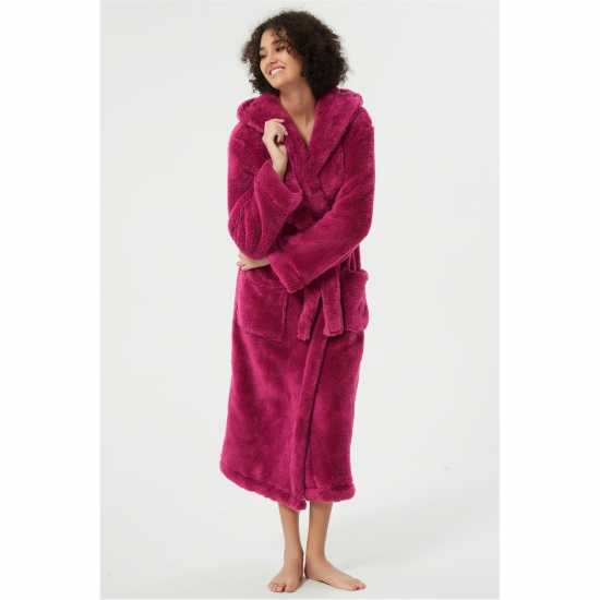 Linea Luxury Hooded Fleece Dressing Gown Бордово 