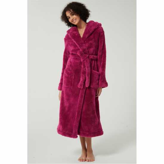 Linea Luxury Hooded Fleece Dressing Gown Бордово 