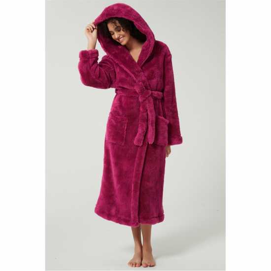 Linea Luxury Hooded Fleece Dressing Gown Бордово 