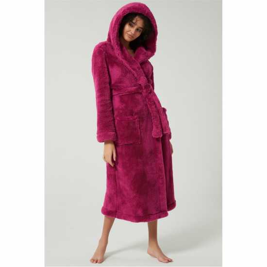 Linea Luxury Hooded Fleece Dressing Gown Бордово 