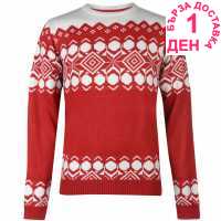 Pierre Cardin Плетен Мъжки Пуловер Crew Neck Fair Isle Knit Jumper Mens Red Коледни пуловери