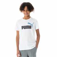 Puma Logo T-Shirt Juniors Бяло/Зен Син Детски тениски и фланелки