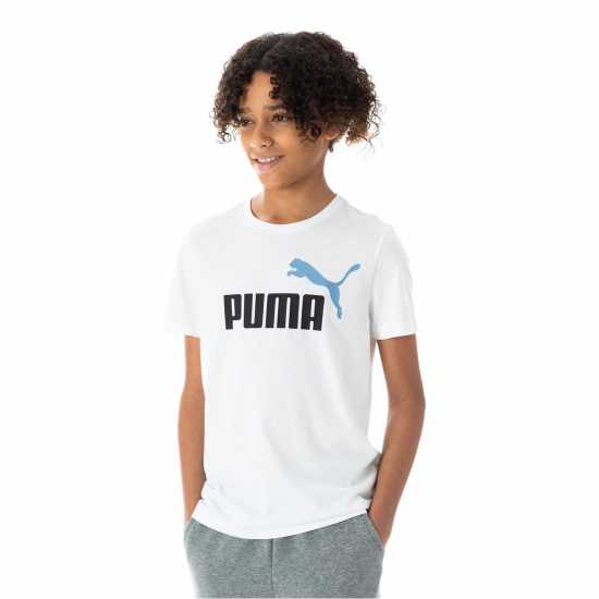 Puma Logo T-Shirt Juniors Бяло/Зен Син Детски тениски и фланелки