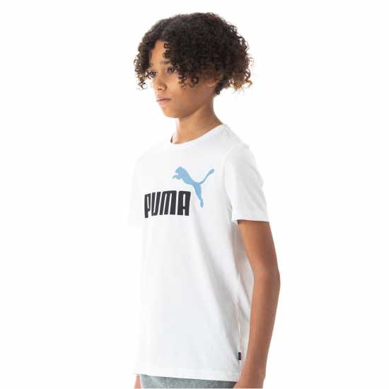 Puma Logo T-Shirt Juniors Бяло/Зен Син Детски тениски и фланелки