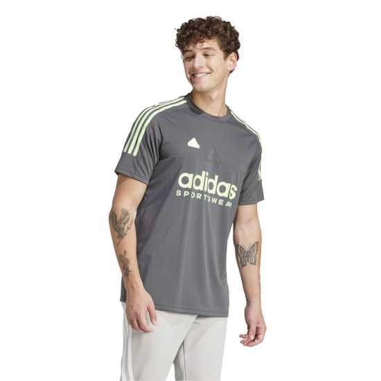 Adidas Мъжка Риза Tiro T-Shirt Mens Сиво/Зелено Искра Футболни тренировъчни горнища