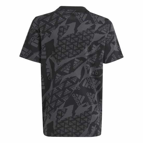 Adidas Essentials Allover Print T-Shirt Junior Boys Black 