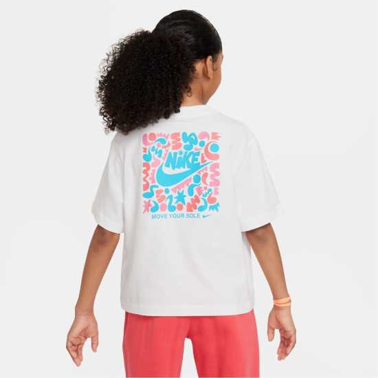 Nike Sportswear Big Kids' (Girls') Boxy T-Shirt Бяло/Червено Детски тениски и фланелки