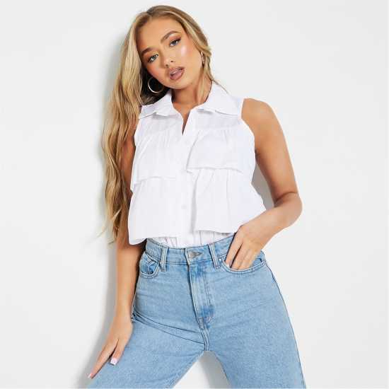 I Saw It First Sleeveless Frill Cropped Shirt  Дамски ризи и тениски