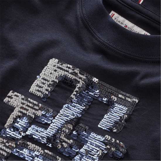 Tommy Hilfiger Monogram Sequin Short Sleeve Shirt Пустинно небе 