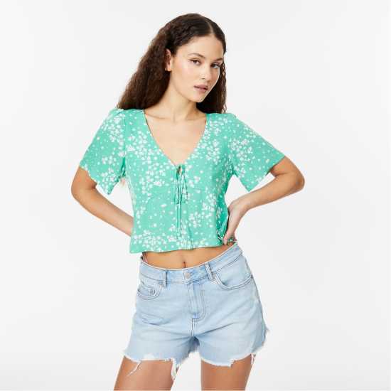 Jack Wills Keyhole Blouse Зелено печатане Дамски ризи и тениски