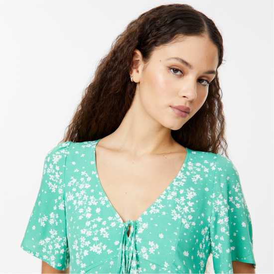 Jack Wills Keyhole Blouse Зелено печатане Дамски ризи и тениски