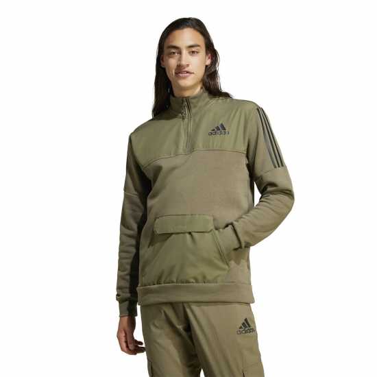 Adidas Мъжко Спортно Горнище Quarter Zip Tech Track Jacket Mens Хаки 