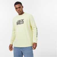 Jack Wills Long Sleeve Graphic T-Shirt Меко лимон Мъжко облекло за едри хора