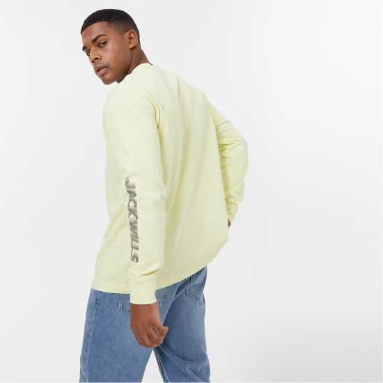 Jack Wills Long Sleeve Graphic T-Shirt Меко лимон Мъжко облекло за едри хора