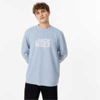 Jack Wills Long Sleeve Graphic T-Shirt Пудра Синьо Мъжко облекло за едри хора