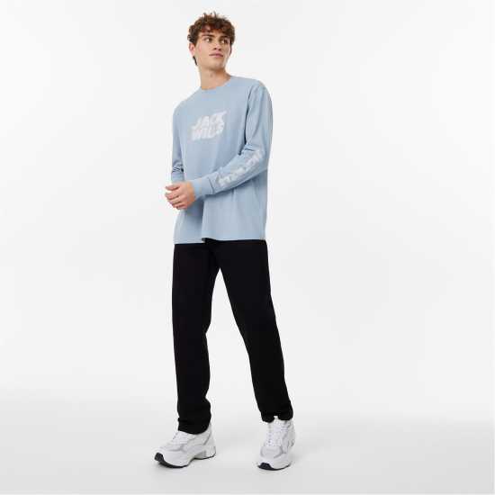 Jack Wills Long Sleeve Graphic T-Shirt Пудра Синьо Мъжко облекло за едри хора