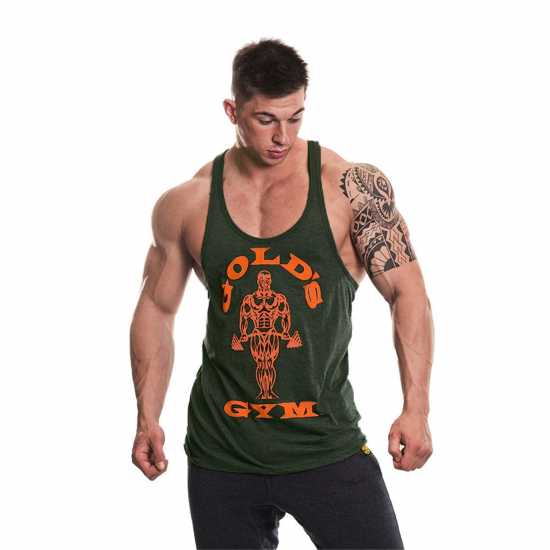 Golds Gym Muscle Joe Premium Stringer Vest Army/Orange Мъжко облекло за едри хора