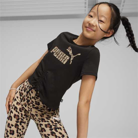 Puma Ess+ Animal Knotted Tee G T-Shirt Girls Черно Пума Детски тениски и фланелки