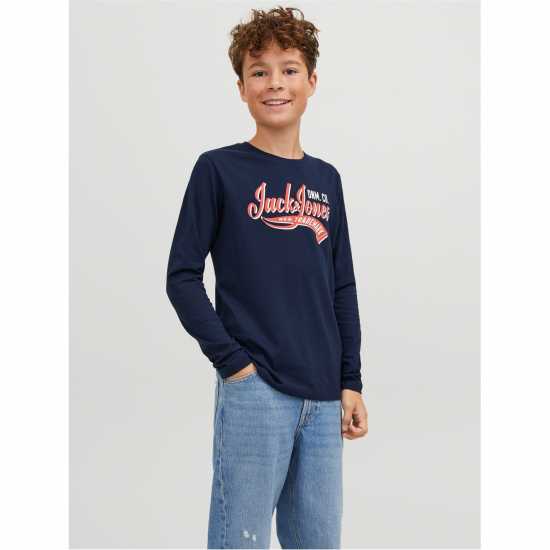 Jack And Jones Long Sleeve Logo T-Shirt Junior Boys Нави блейзър Детски тениски и фланелки