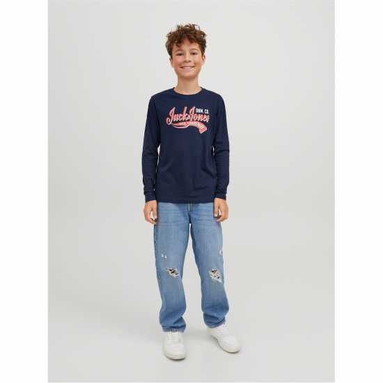 Jack And Jones Long Sleeve Logo T-Shirt Junior Boys Нави блейзър Детски тениски и фланелки